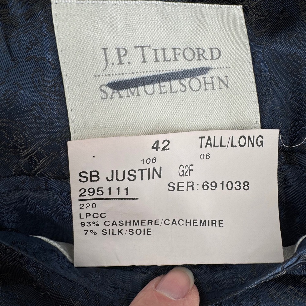 J.P. Tilford Samuelsohn Loro Piana Blazer Men 42L Blue Cashmere Silk Herringbone - Picture 7 of 16